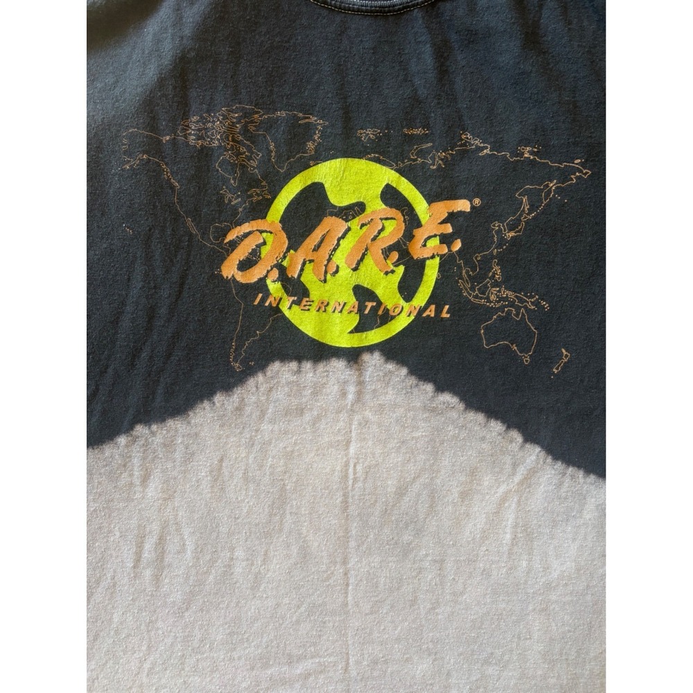 DARE International Graphic T-Shirt Mens Large Black Grey Dip Dye Bleach Wash L - Picture 4 of 5